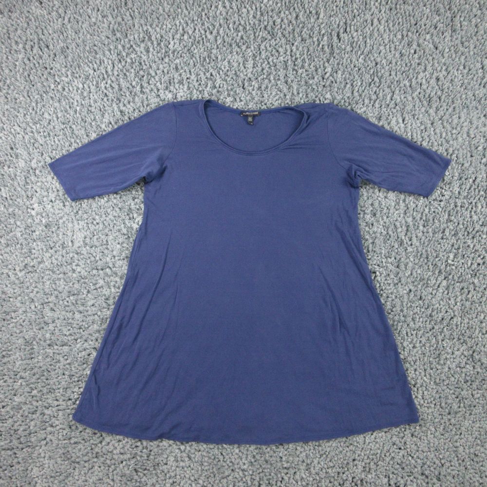 Eileen Fisher Shirt Womens Petite Large Blue Short Sleeve Pullover '